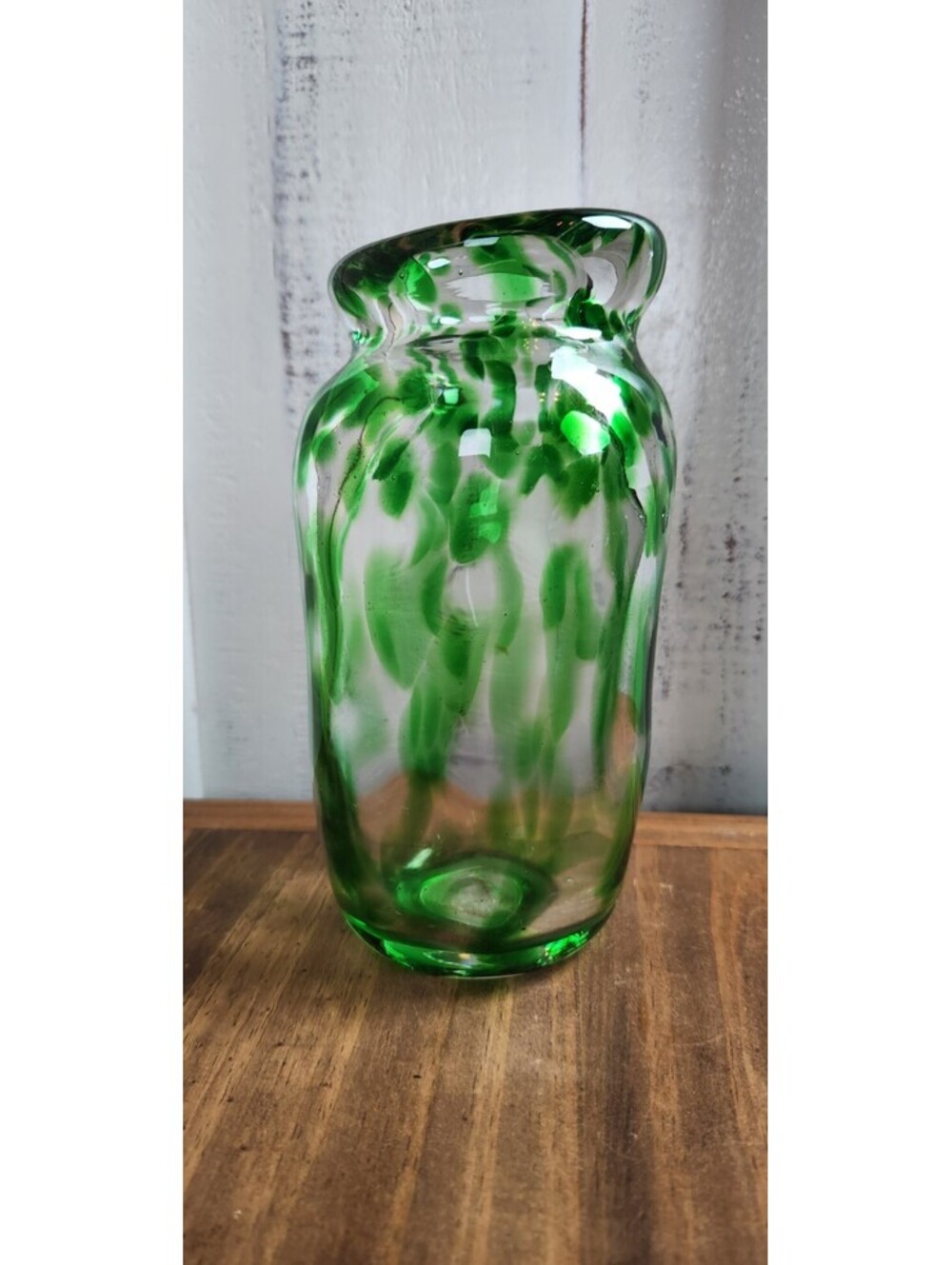 Signed Drew Ackerman '12 Hand Blown Art Glass Vase Clear Green Mottled 7" 2.6 Lb